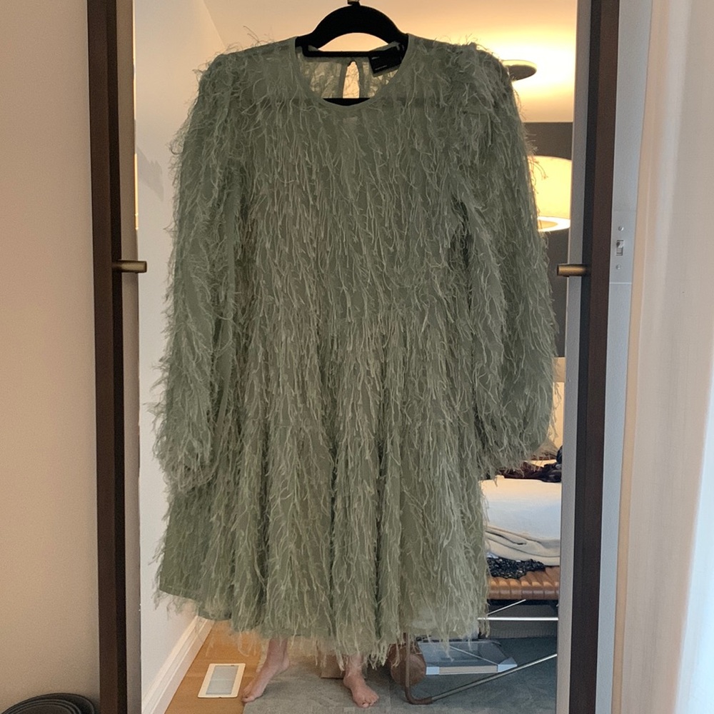 ASOS Sage Green Feathered Mini Dress